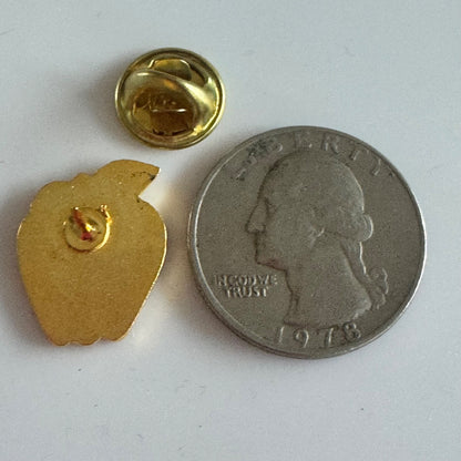 Vintage Red Apple Teacher Pin – Enamel Appreciation Gift with Leaves NOS