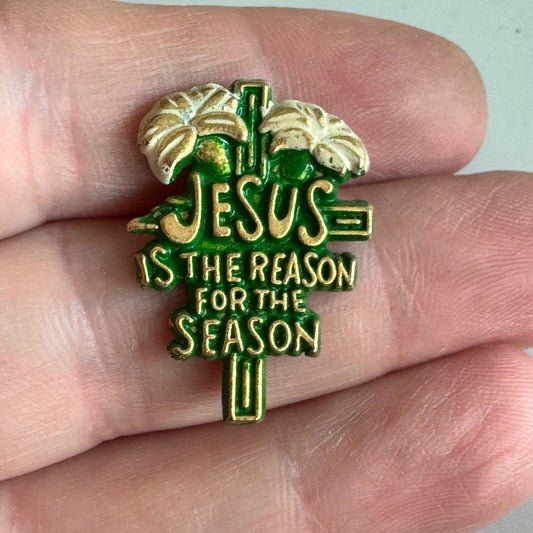 “Jesus Is the Reason” Holiday Pin – Christmas Cross & Lily Design Easter