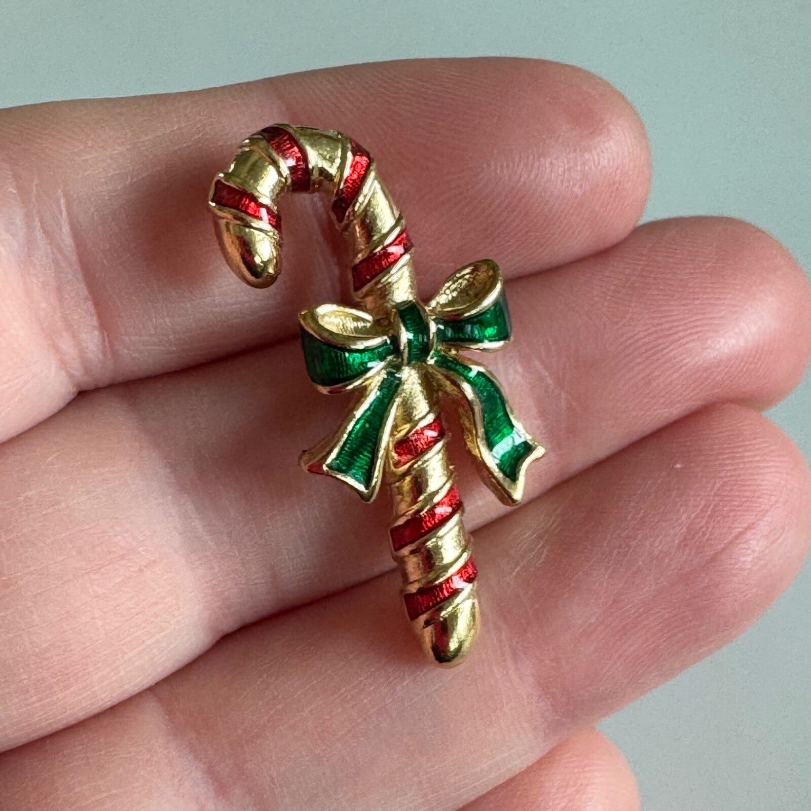 Vintage Candy Cane Red Christmas Bow Tie Tack Brooch Pin