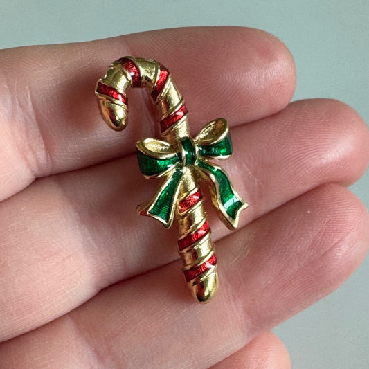 Vintage Candy Cane Red Christmas Bow Tie Tack Brooch Pin
