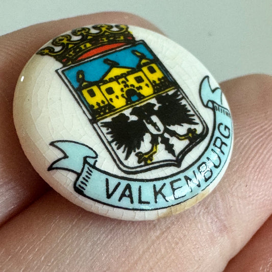 Vtg Valkenburg Netherlands City Crest Crowned Shield Enamel Lapel Pin Ceramic
