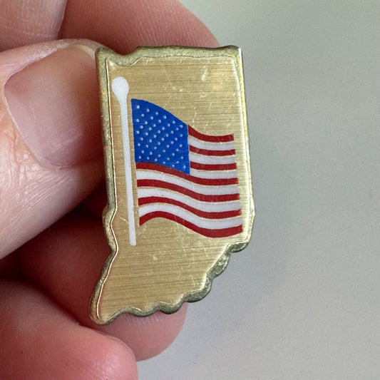 Vintage Indiana USA Flag State Shape Pin – Patriotic Enamel Badge American