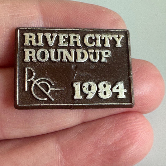 River City Roundup 1984 Enamel Pin Western Rodeo Event Badge 