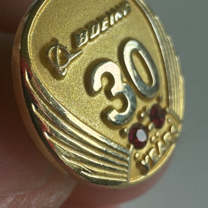Vintage Boeing 30 Years Service Lapel Pin Gold Tone Screwback