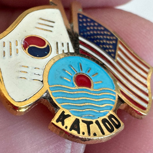 Vintage K.A.T. 100 Korea United States Friendship Flags Lapel Pin American