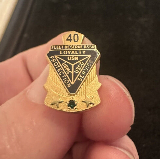 40 Year FLEET RESERVE ASSN USMC USN USCG Military Pin Green Jewel