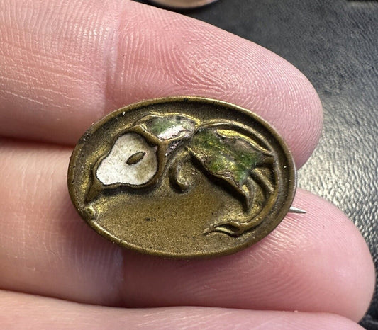 Antique ART NOUVEAU Calla Lily Leaf Brooch Pin Tiny Oval