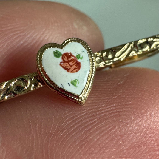 Heart & Rose Safety Pin Brooch – Vintage Enamel Love Motif Jewelry