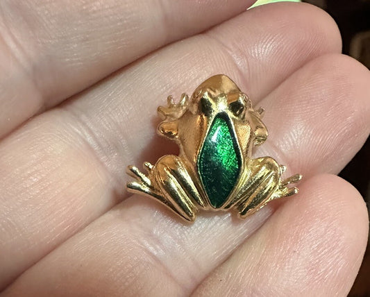 VTG Avon Frog Green Enamel Gold Tone Lapel Pin Tie Tack
