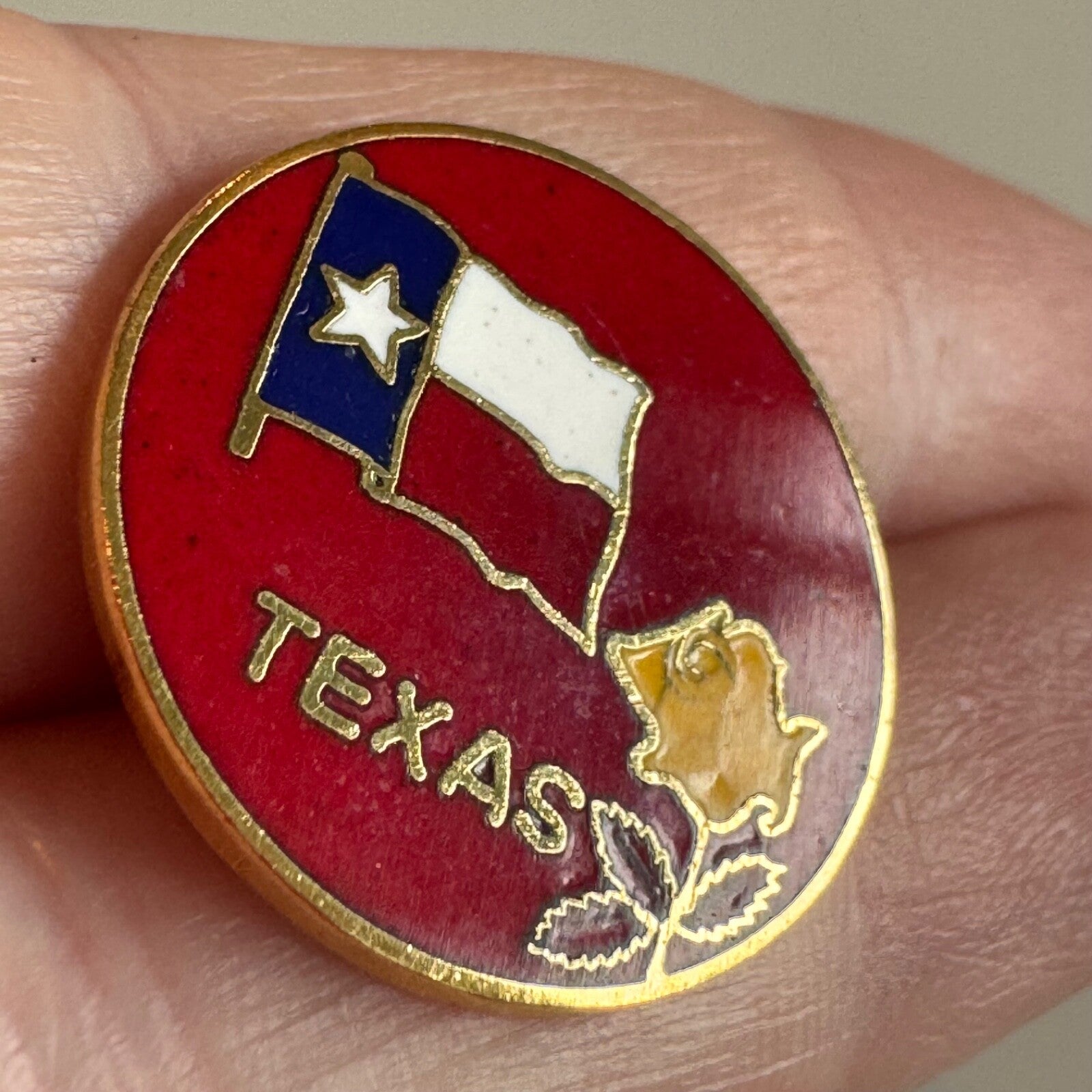 Vintage Texas State Flag Yellow Rose Souvenir Lapel Pin