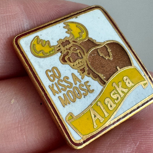 “Go Kiss a Moose” Alaska Pin – Funny Moose State Souvenir