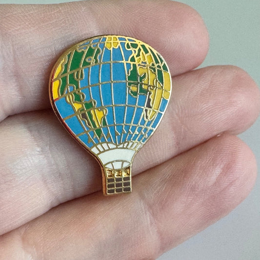 Vintage World Map Globe Hot Air Balloon Enamel Pin – Map of Continents Design