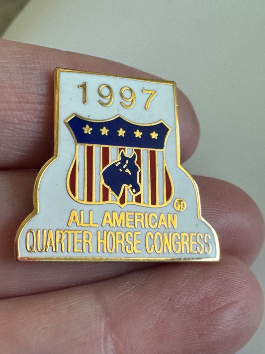 Vintage 1997 All American Quarter Horse Congress Pin – USA Patriotic Design
