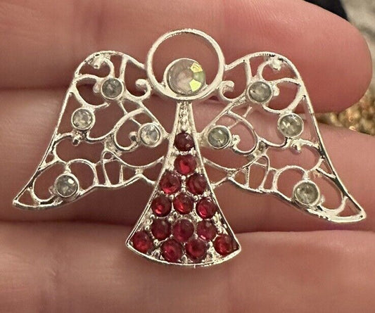 Vintage Avon Birthstone Heavenly Angel Pin 2008 Birthday July Red Jewelry Ruby