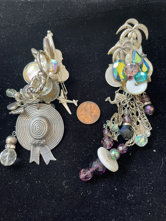 2 Vintage Lisa Carlson Brooches Pins AB Rhinestones Pearls As Is