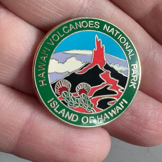 Vintage Hawaii Volcanoes National Park Pin – Island Eruption Scene