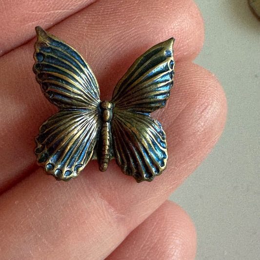 Bronze Butterfly Brooch – Vintage Patina Insect Pin with Textured Wings