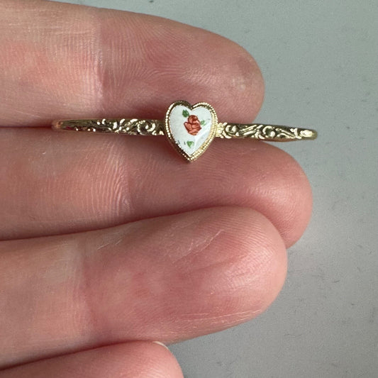 Heart & Rose Safety Pin Brooch – Vintage Enamel Love Motif Jewelry