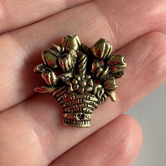CTA Vintage Basket of Tulip Flowers Signed Lapel Pin
