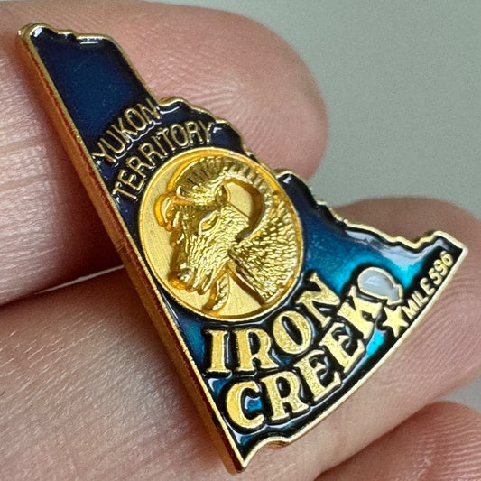 Vtg Yukon Territory Iron Creek Mile 596 Canada Ram Enamel Lapel Pin