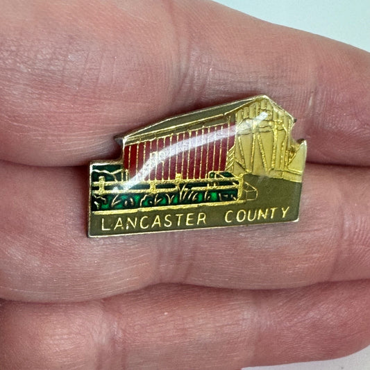 Vintage Lancaster County PA Covered Bridge Souvenir Enamel Lapel Pin