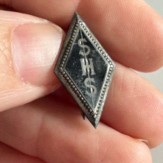 Antique Sterling Silver SHS High School Lapel Pin Black Enamel