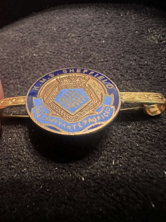WWII ROYAL NAVY HMS SHEFFIELD C24 Pin Brooch Badge Shield Light Cruiser