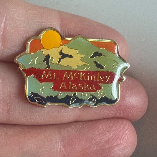 Vintage Mt. McKinley Alaska Mountain Scene Pin – Colorful Travel Badge