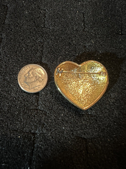 Gold Tone Red Enamel Music Note Heart Brooch Pin New