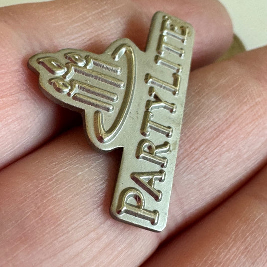 Vintage PartyLite Logo Pin – Silver Tone Candle Company Lapel Badge