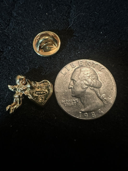 Vintage Avon Red Angel Cupid's Heart Gold-Tone Small Lapel Or Tie PIN
