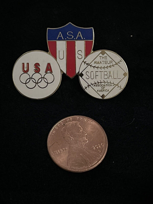 Vintage Olympic ASA US Softball Team USA Lapel Pin Hat Pin