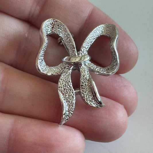 Vintage Gerry's Silver Tone Bow Brooch Pin