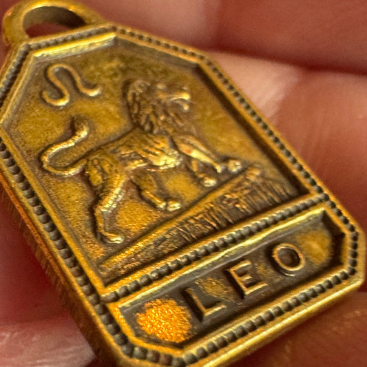 Vintage 1930s-1940s Zodiac Brass Charm LEO Gold Tone Astrology NOS