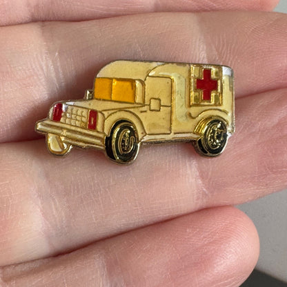 Vintage Ambulance Pin – Yellow Enamel First Responder Icon