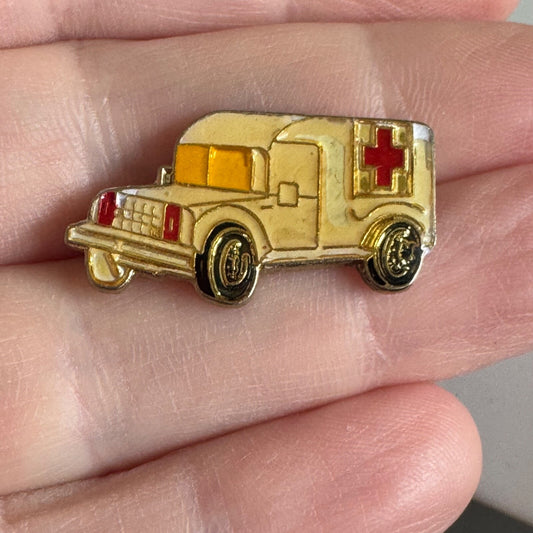 Vintage Ambulance Pin – Yellow Enamel First Responder Icon