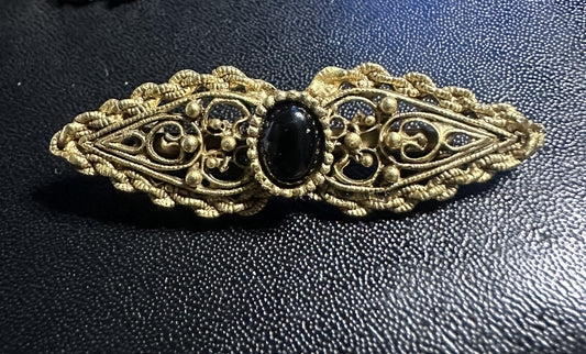 Vintage Black & Gold Victorian Style Brooch Pin, 2"