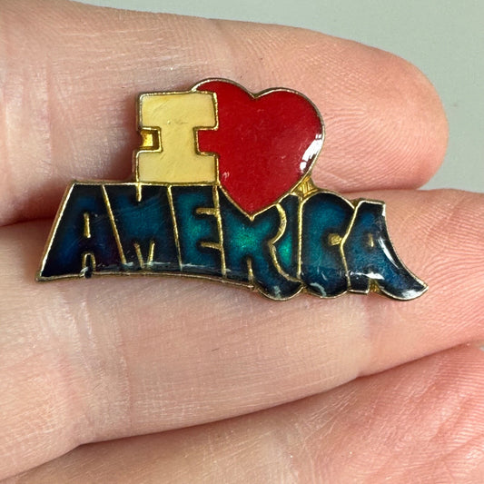 Vintage I Love America Pin Heart – Patriotic Red, White & Blue Statement