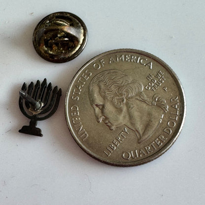 Vintage Mini Bronze Tone Menorah Lapel Pin Tie Tack – Hanukkah Judaism