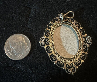 Antique Italian 800 Silver Saint Fabiola Hand Painted Portrait Pendant St. St
