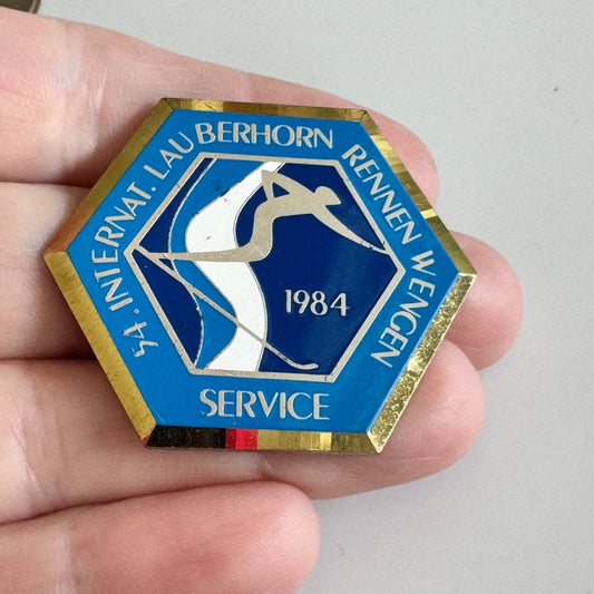 Vtg 1984 Lauberhorn Rennen Wengen Service Ski Race Enamel Lapel Pin Switzerland