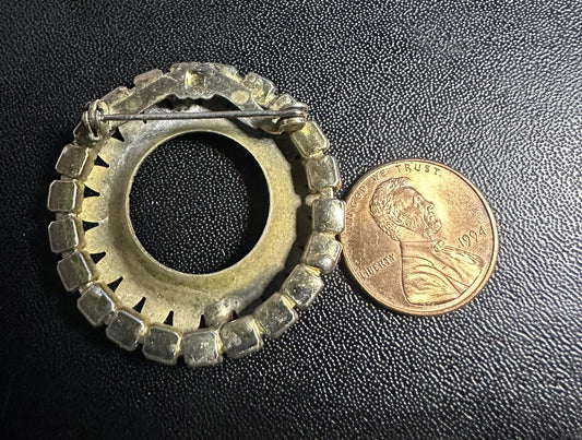 Vintage Round AB Rhinestone Matte Gold Circle Pin Brooch