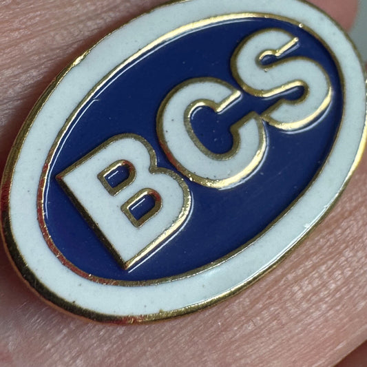 BCS America Tractor Lapel Pin Tie Track Blue & White Oval Enamel Pin