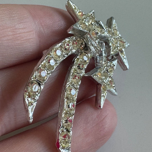 Vintage Silver Tone Shooting Star Brooch Crystal Rhinestone Pin