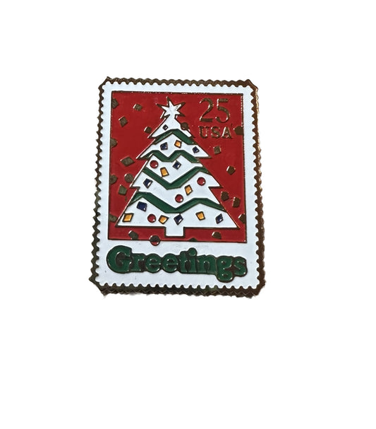 Greetings USA 25 Cent Replica Christmas Tree Stamp Lapel Pin