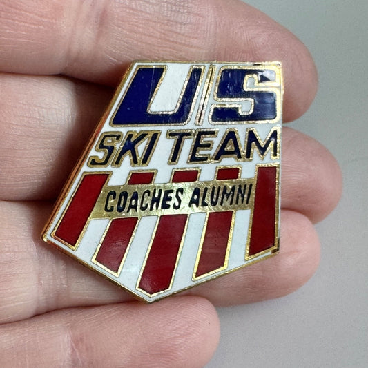 Vintage US Ski Team Coaches Alumni Red White Blue Enamel Lapel Pin RARE