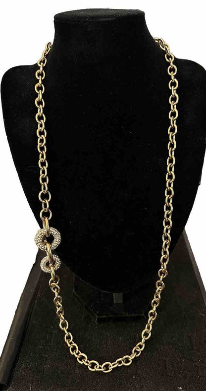Ann Taylor Necklace Chain Pave Set Clear Crystals Rhinestones Gold Tone 34”