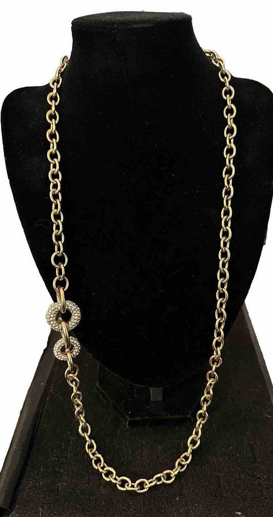 Ann Taylor Necklace Chain Pave Set Clear Crystals Rhinestones Gold Tone 34”