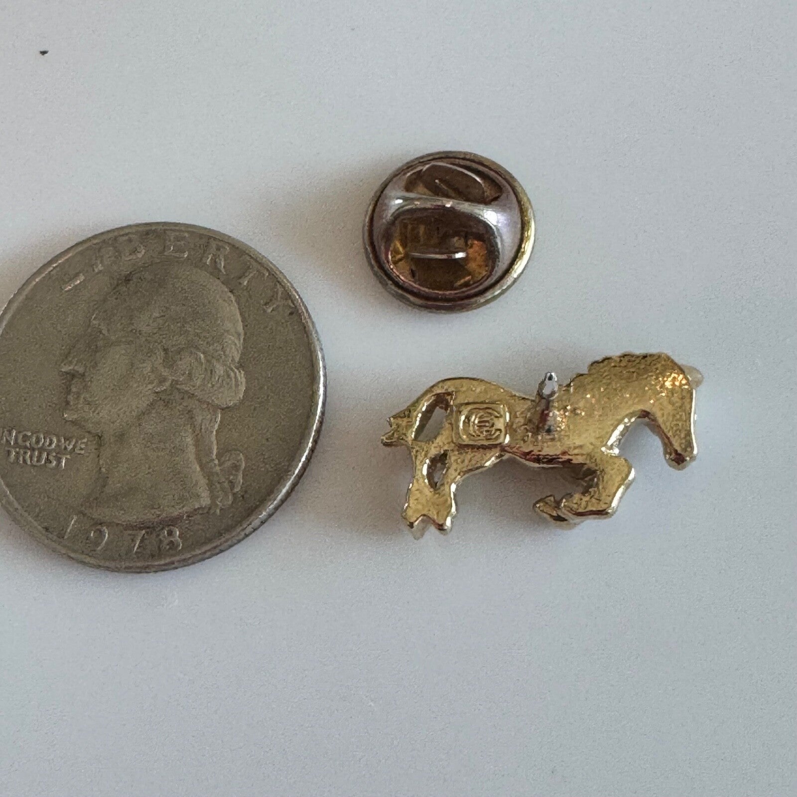 Gold & Rhinestone Prancing Horse Brooch Pin Tie Tack Signed