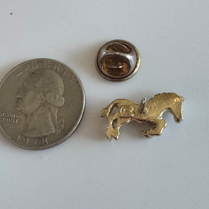 Gold & Rhinestone Prancing Horse Brooch Pin Tie Tack Signed